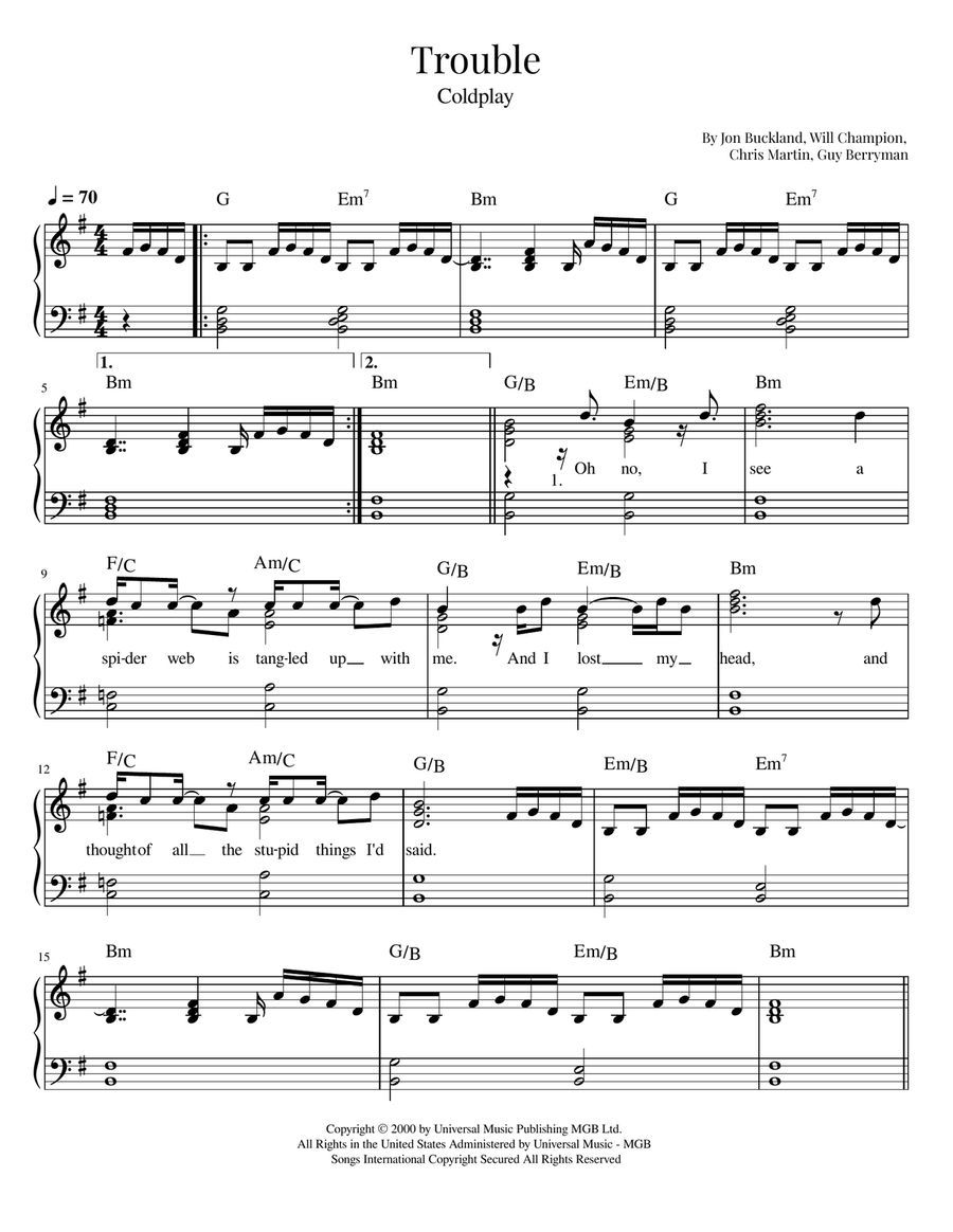Trouble Trouble Easy Piano scores gallery preview page 1