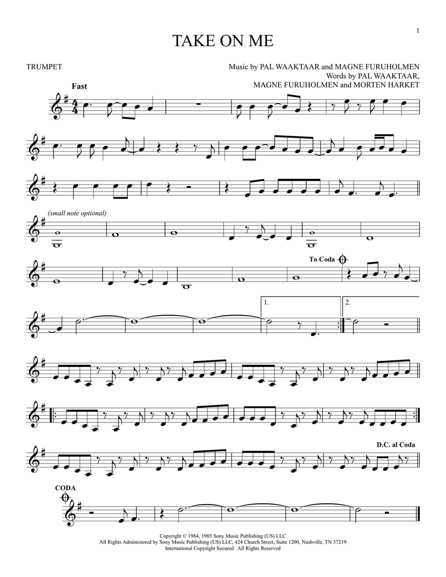 Take On Me Take On Me Trumpet Solo scores gallery preview page 1