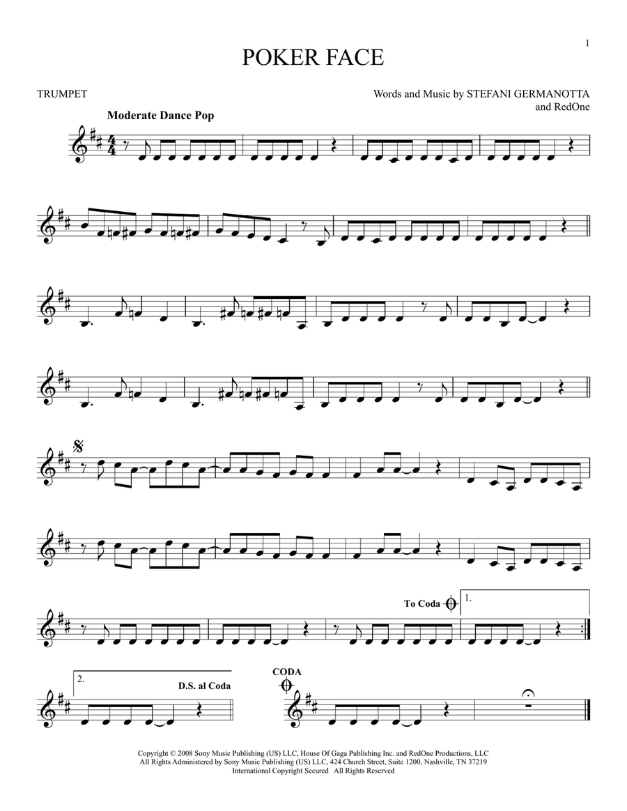 Poker Face Poker Face Trumpet Solo scores gallery preview page 1