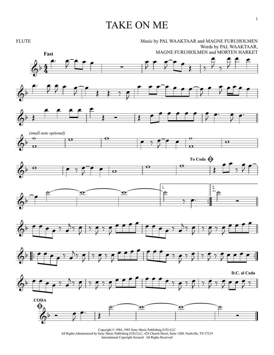 Take On Me Take On Me Flute Solo scores gallery preview page 1