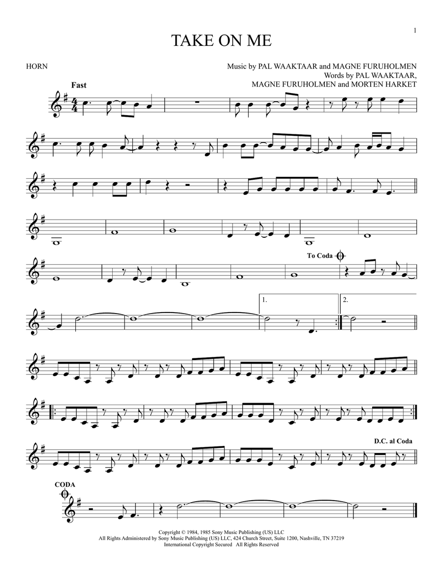 Take On Me Take On Me Horn Solo scores gallery preview page 1