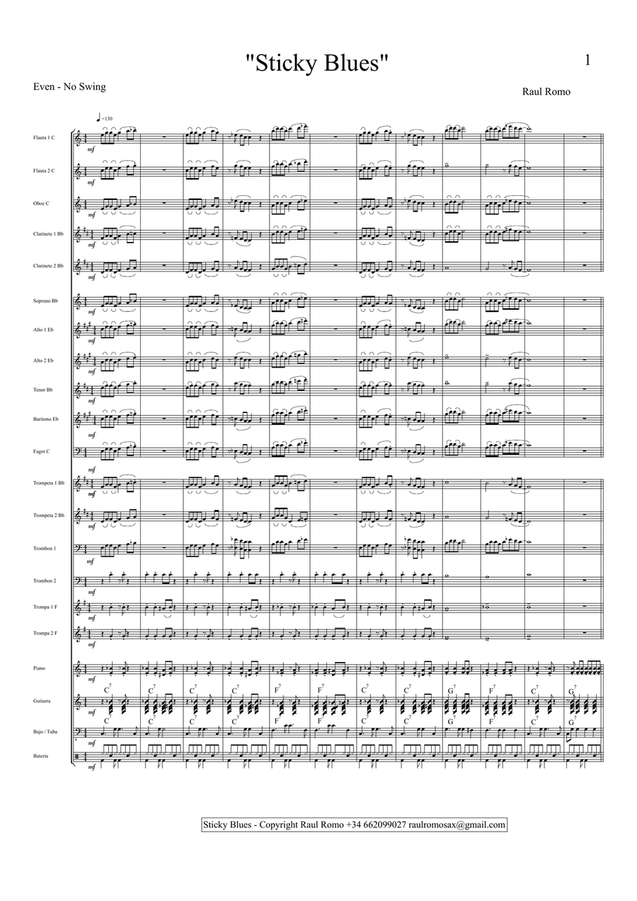 Sticky Blues - CONCERT BAND + Rhythm section Score & Parts Concert Band scores gallery preview page 1