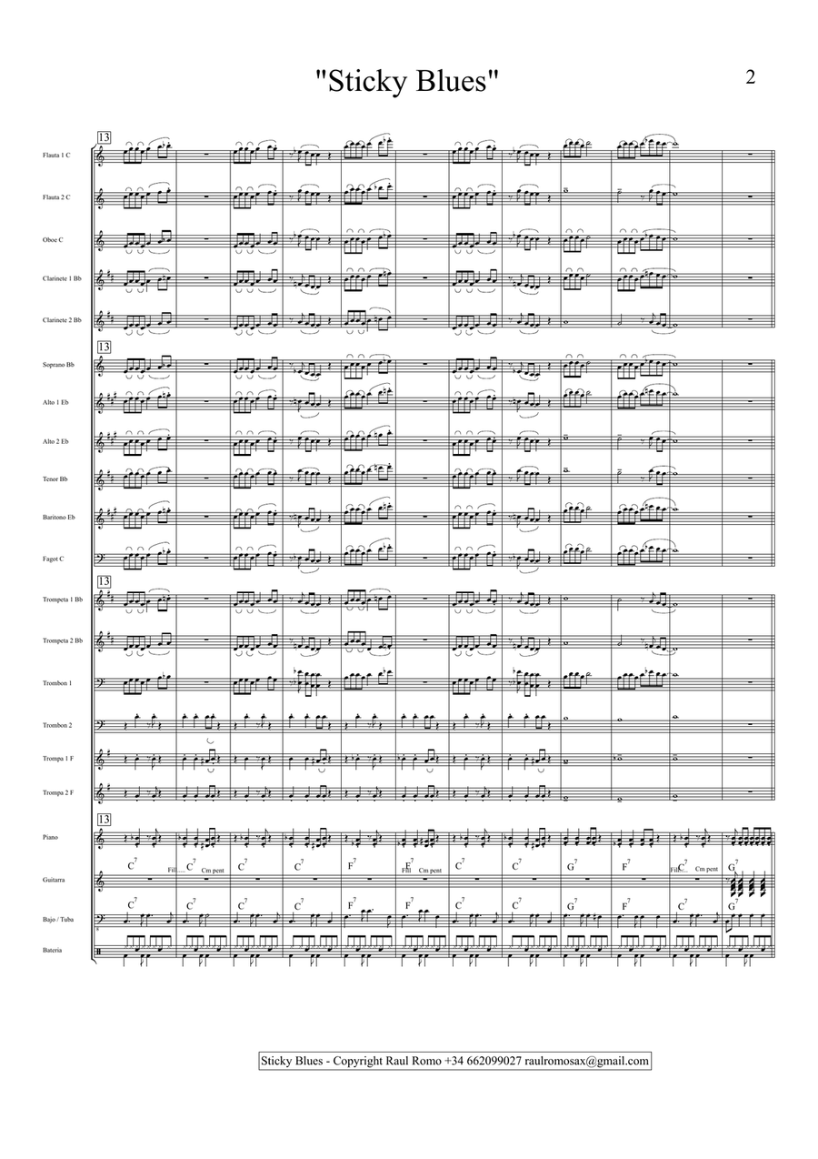 Sticky Blues - CONCERT BAND + Rhythm section Score & Parts Concert Band scores gallery preview page 2
