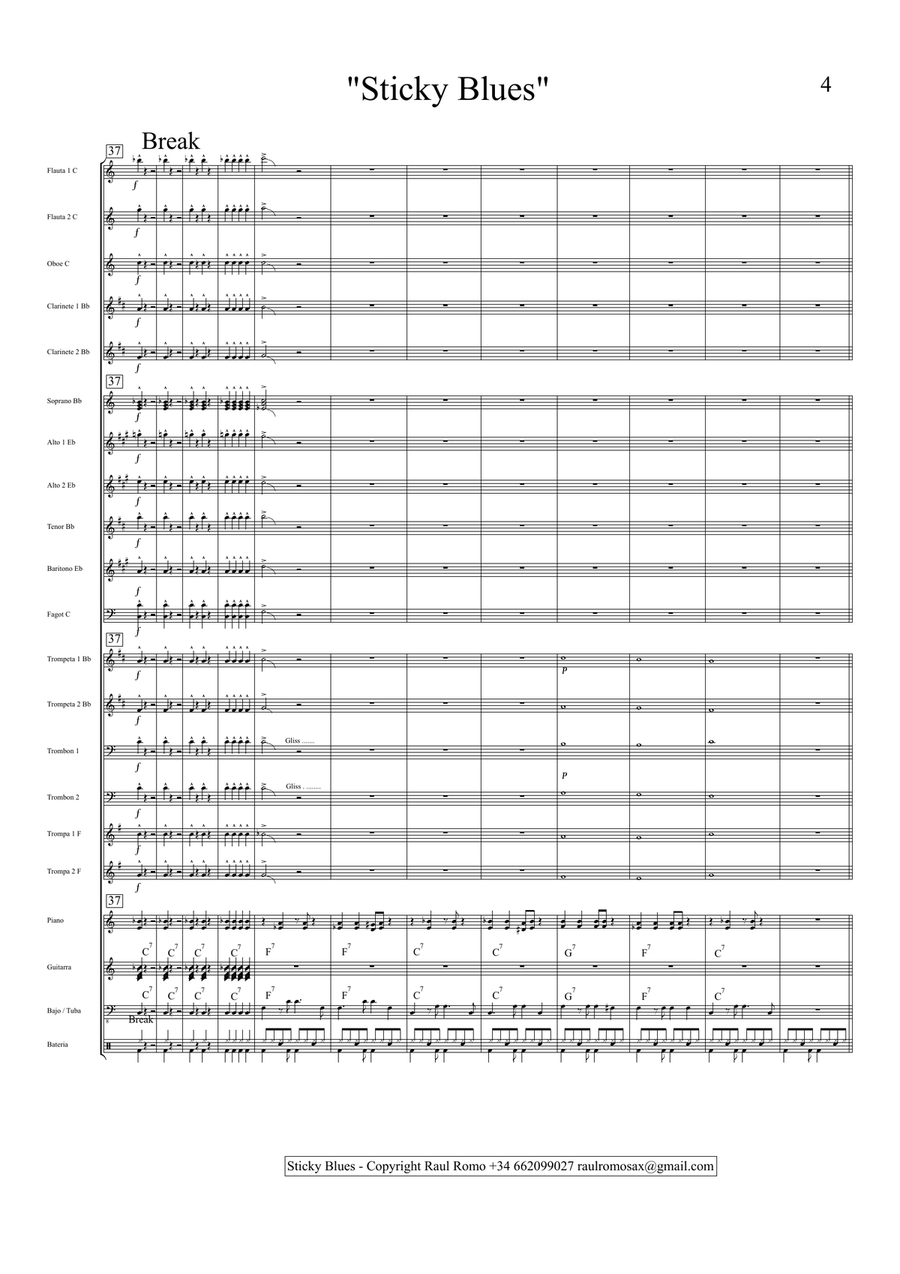 Sticky Blues - CONCERT BAND + Rhythm section Score & Parts Concert Band scores gallery preview page 4