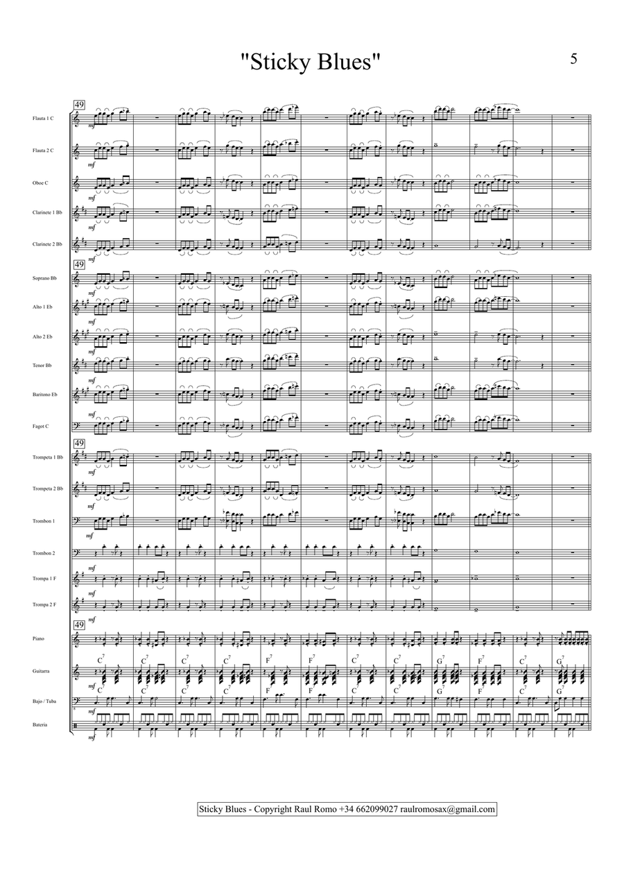 Sticky Blues - CONCERT BAND + Rhythm section Score & Parts Concert Band scores gallery preview page 5