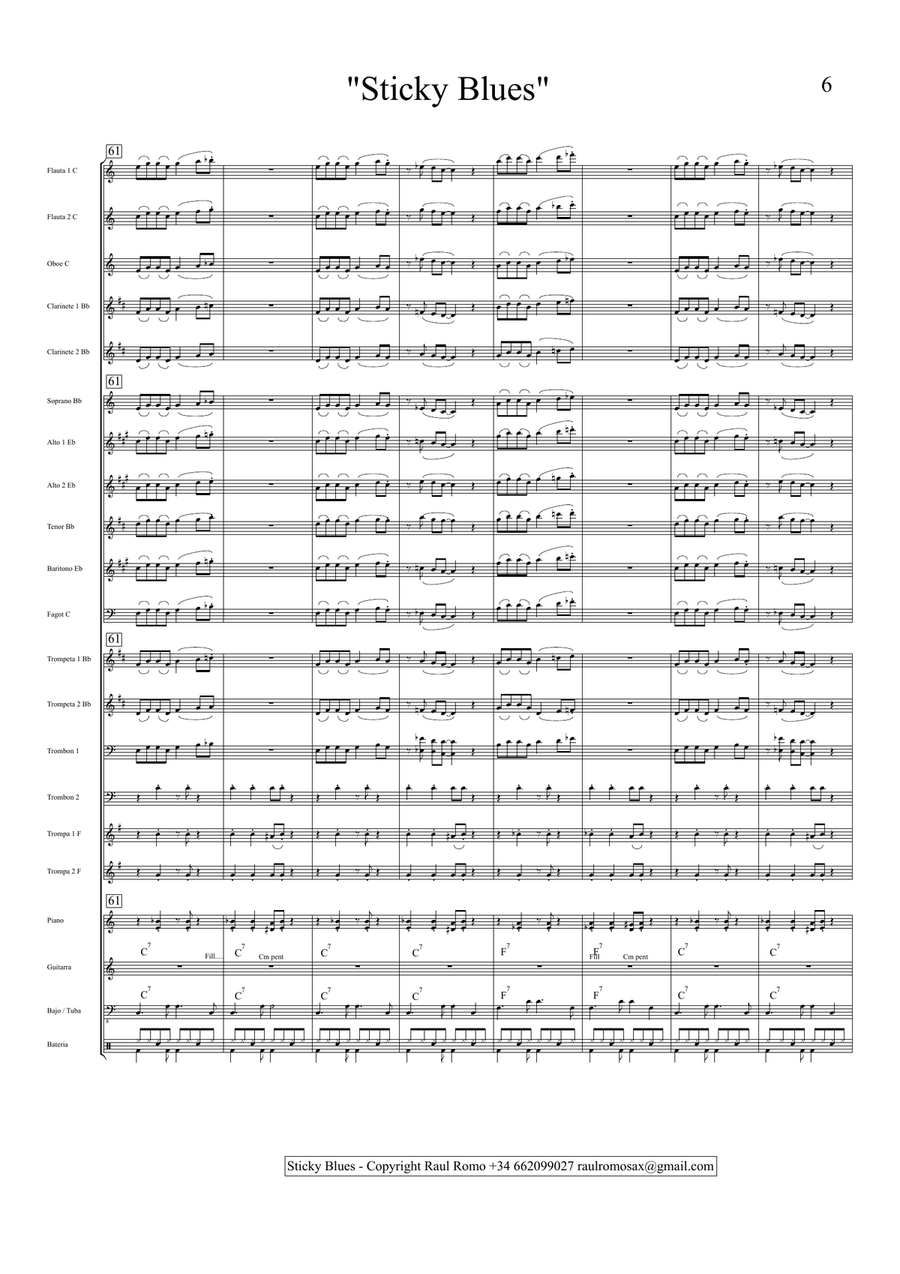 Sticky Blues - CONCERT BAND + Rhythm section Score & Parts Concert Band scores gallery preview page 6