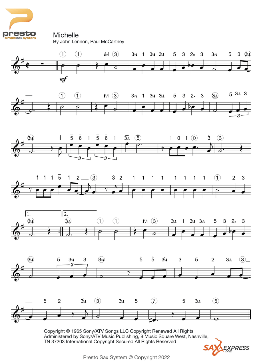 Medley: Hey Jude with Michelle, Ticket To Ride, Let It Be, and With A Little Help From My Friends Saxophone scores gallery preview page 2