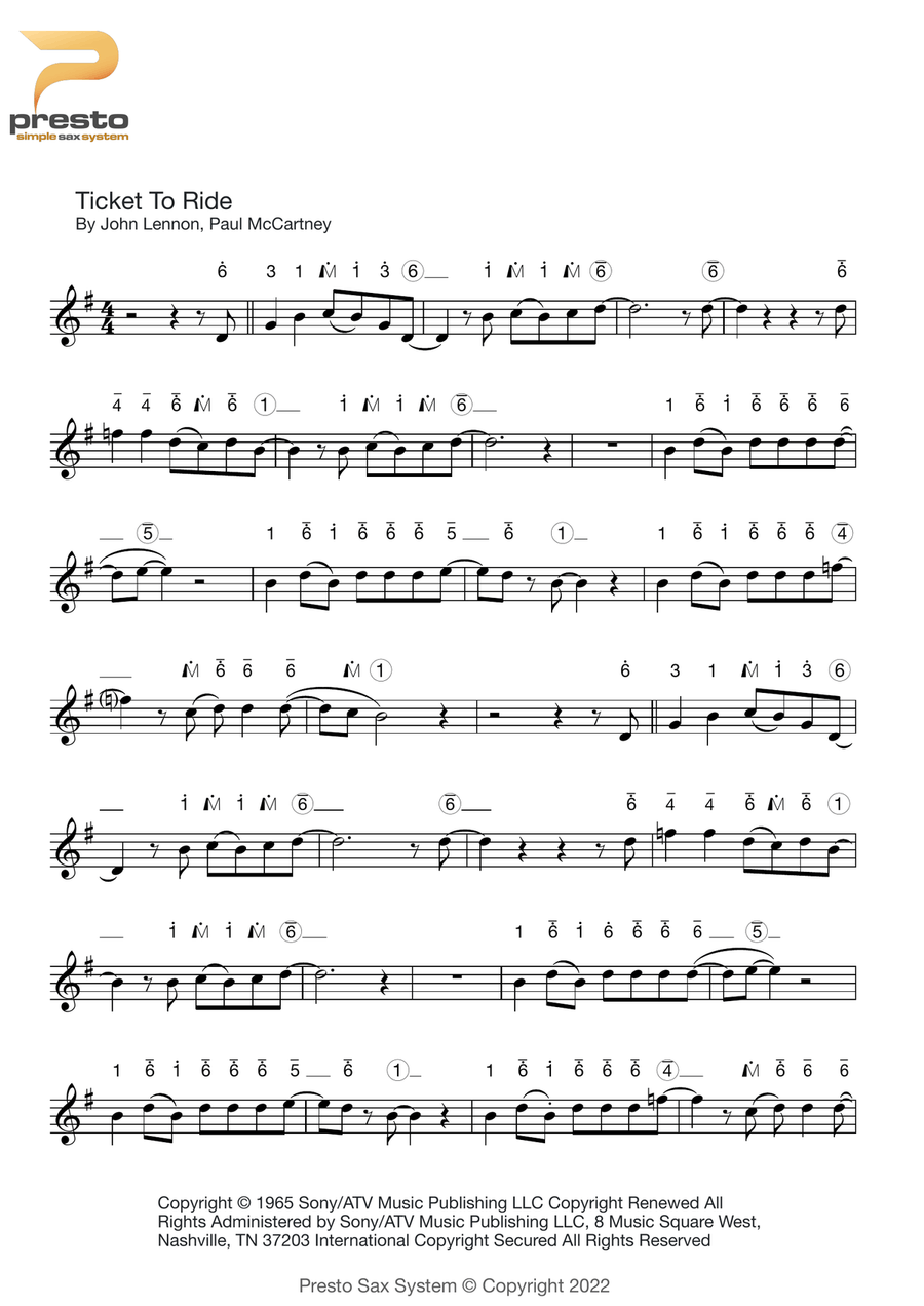 Medley: Hey Jude with Michelle, Ticket To Ride, Let It Be, and With A Little Help From My Friends Saxophone scores gallery preview page 3