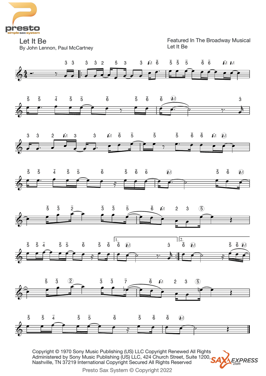 Medley: Hey Jude with Michelle, Ticket To Ride, Let It Be, and With A Little Help From My Friends Saxophone scores gallery preview page 5