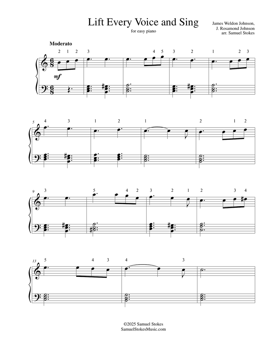 Lift Every Voice and Sing - for easy piano Voice scores gallery preview page 1
