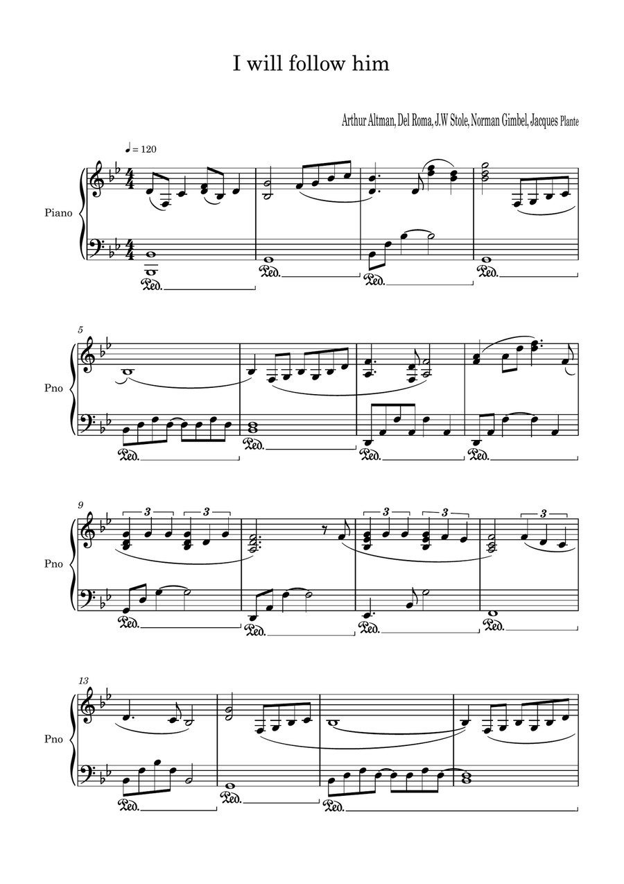 I Will Follow Him (I Will Follow You) Piano Solo scores gallery preview page 1