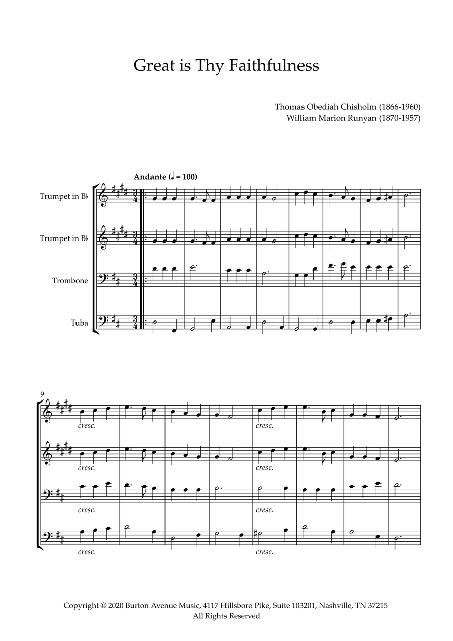 Great Is Thy Faithfulness Brass Quartet scores gallery preview page 1