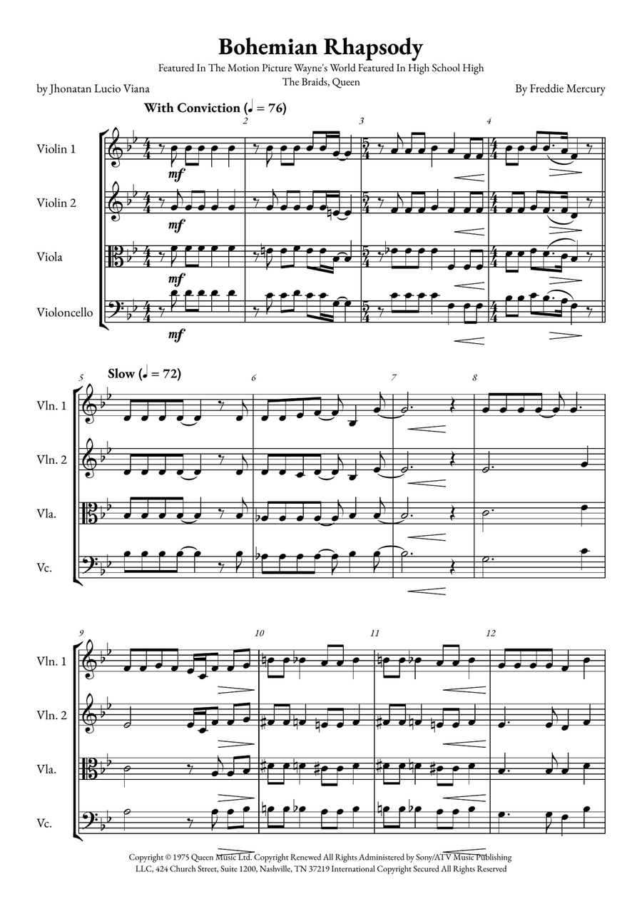 Bohemian Rhapsody String Quartet scores gallery preview page 1