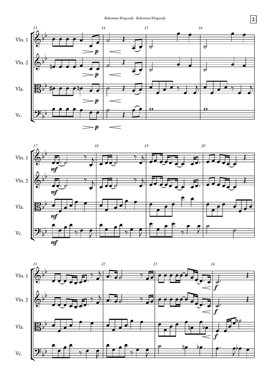 Bohemian Rhapsody String Quartet scores gallery preview page 2
