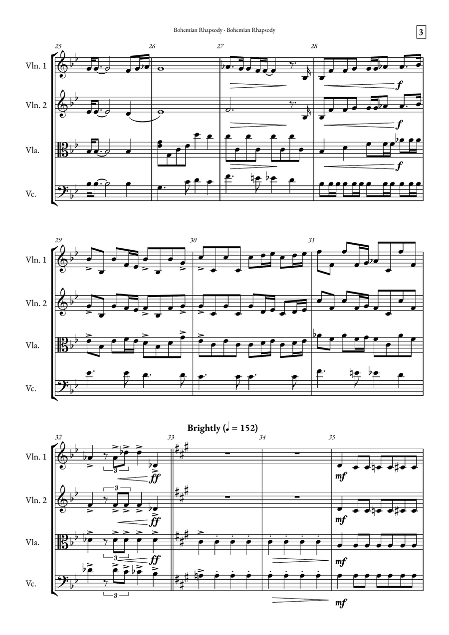 Bohemian Rhapsody String Quartet scores gallery preview page 3