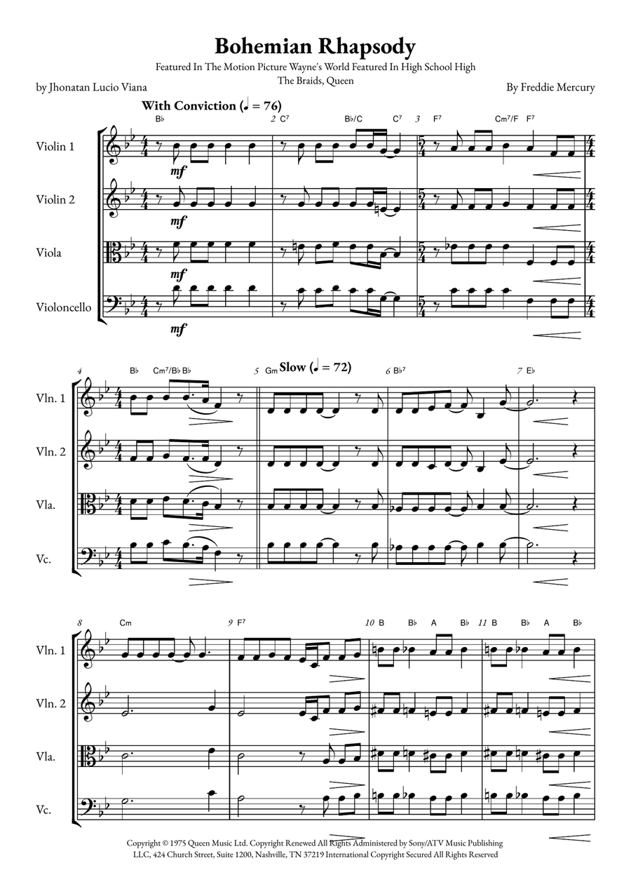 Bohemian Rhapsody String Quartet scores gallery preview page 1