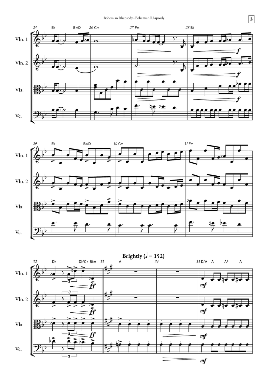 Bohemian Rhapsody String Quartet scores gallery preview page 3