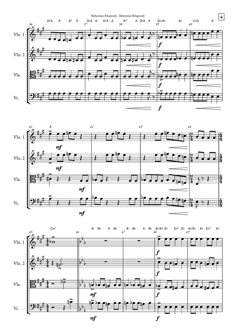 Bohemian Rhapsody String Quartet scores gallery preview page 4