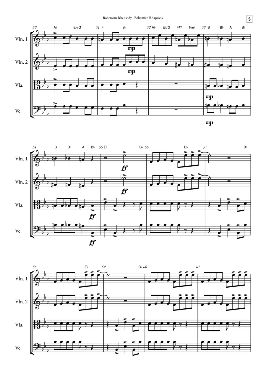 Bohemian Rhapsody String Quartet scores gallery preview page 5