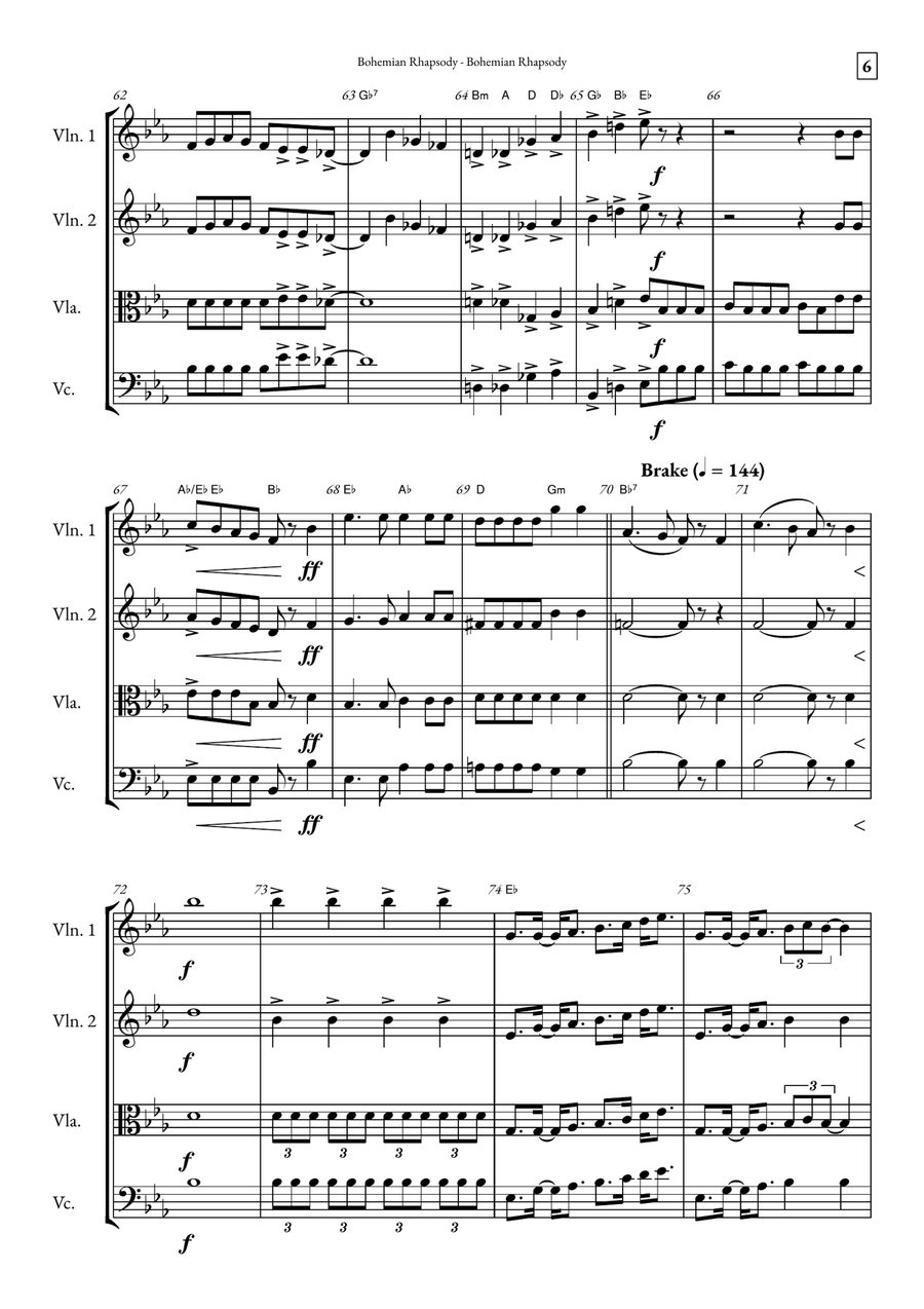 Bohemian Rhapsody String Quartet scores gallery preview page 6