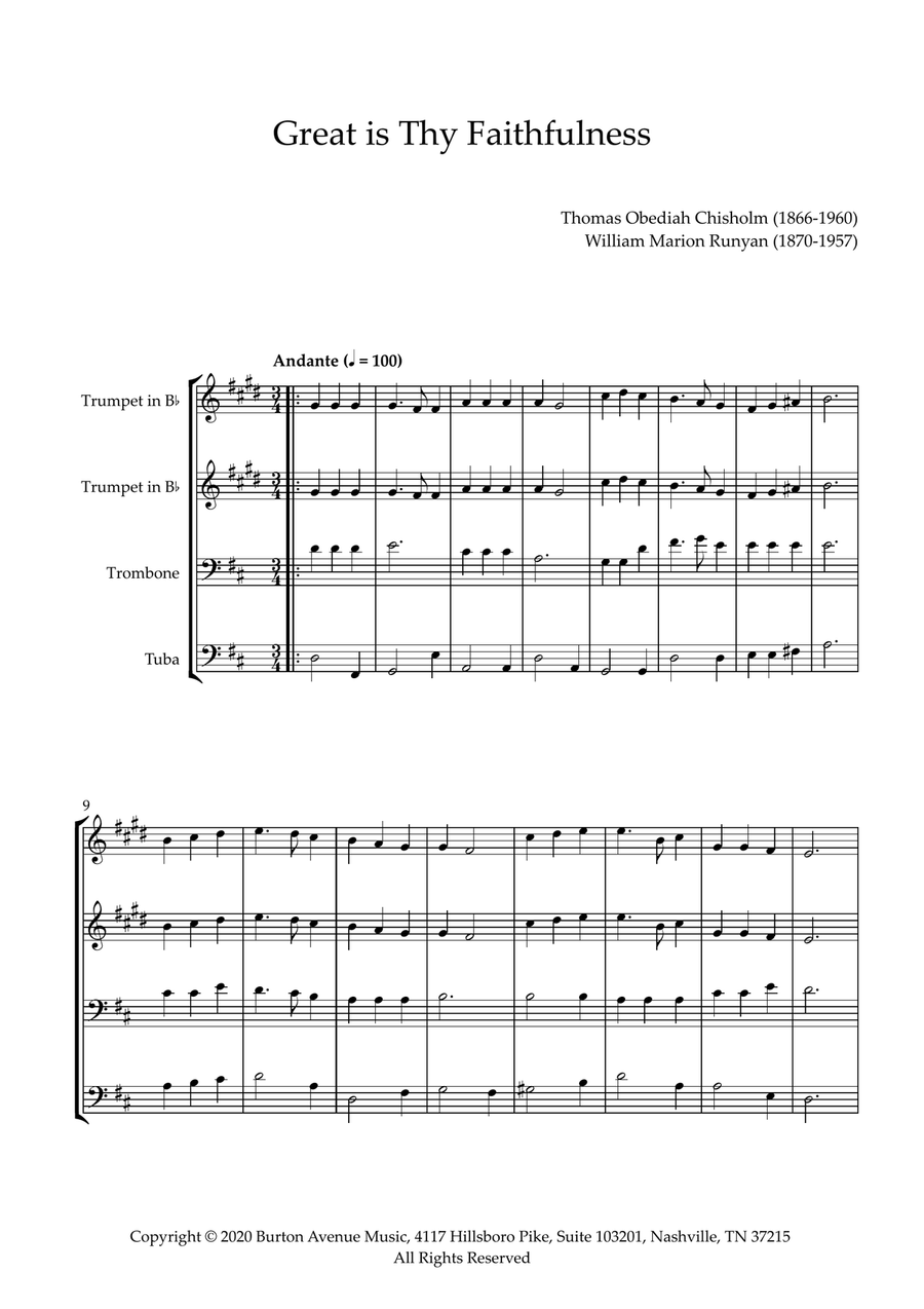 Great Is Thy Faithfulness Brass Quartet scores gallery preview page 1