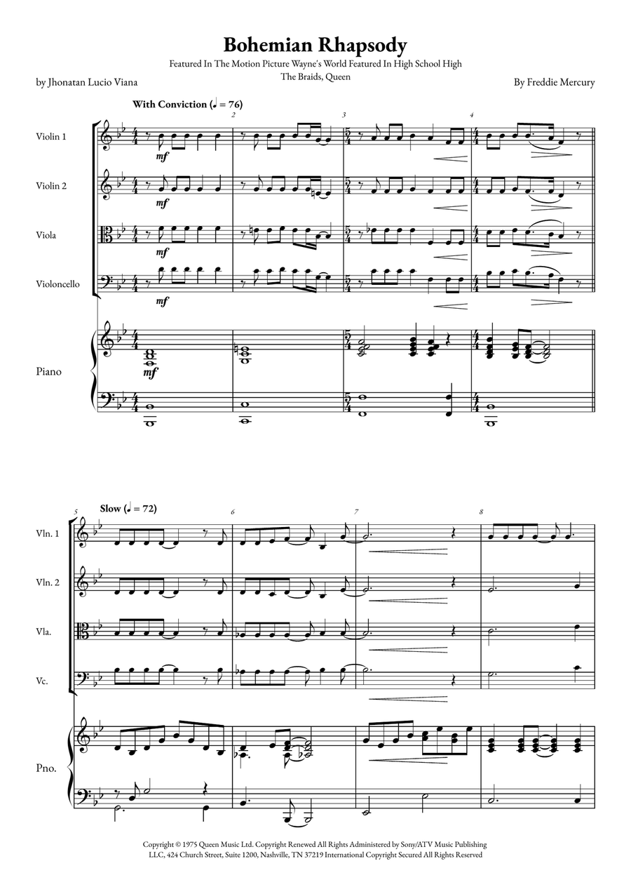 Bohemian Rhapsody String Quartet scores gallery preview page 1