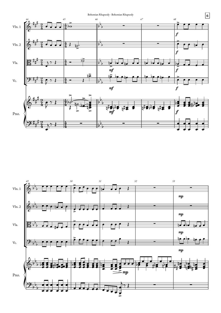 Bohemian Rhapsody String Quartet scores gallery preview page 6