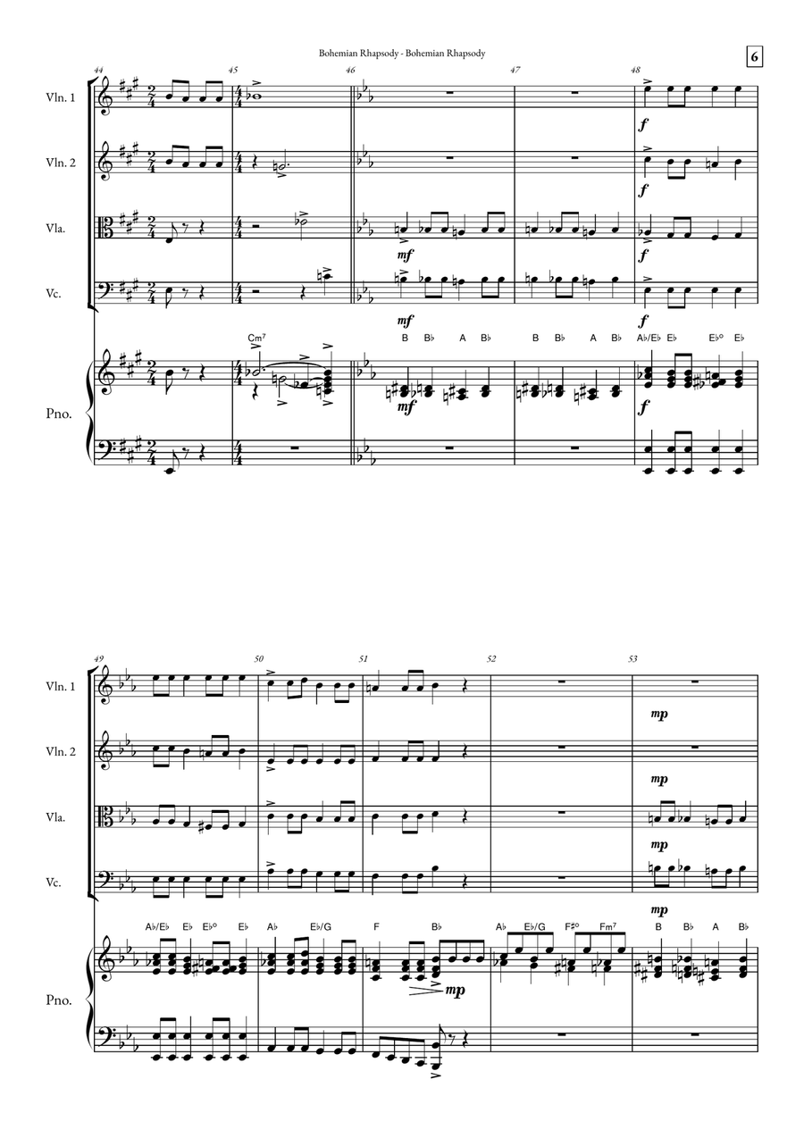 Bohemian Rhapsody String Quartet scores gallery preview page 6