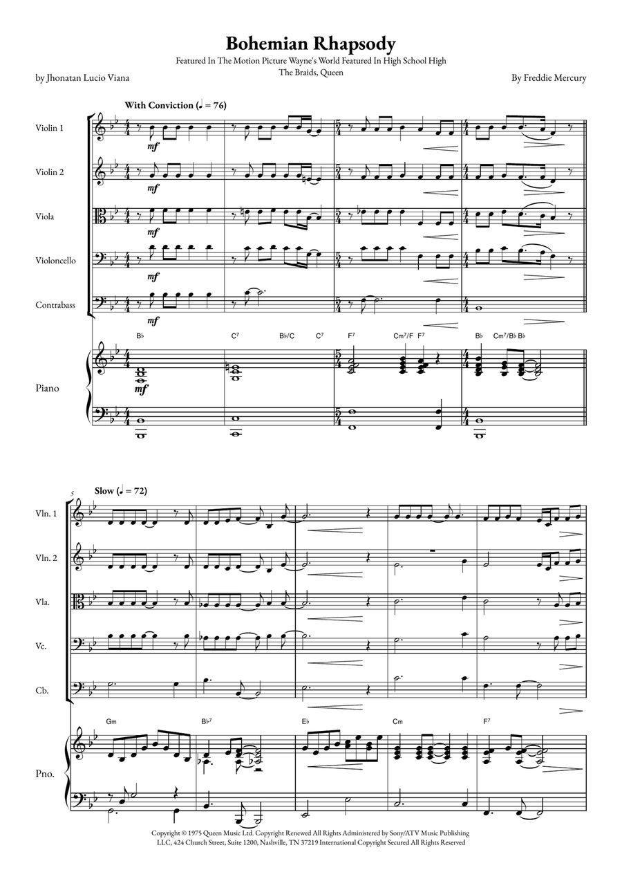 Bohemian Rhapsody Bohemian Rhapsody String Orchestra scores gallery preview page 1