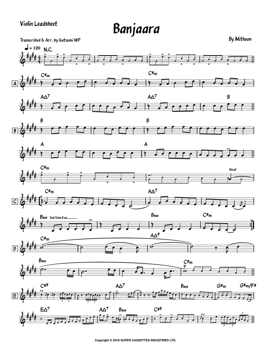 Banjaara Banjaara Violin Solo scores gallery preview page 1