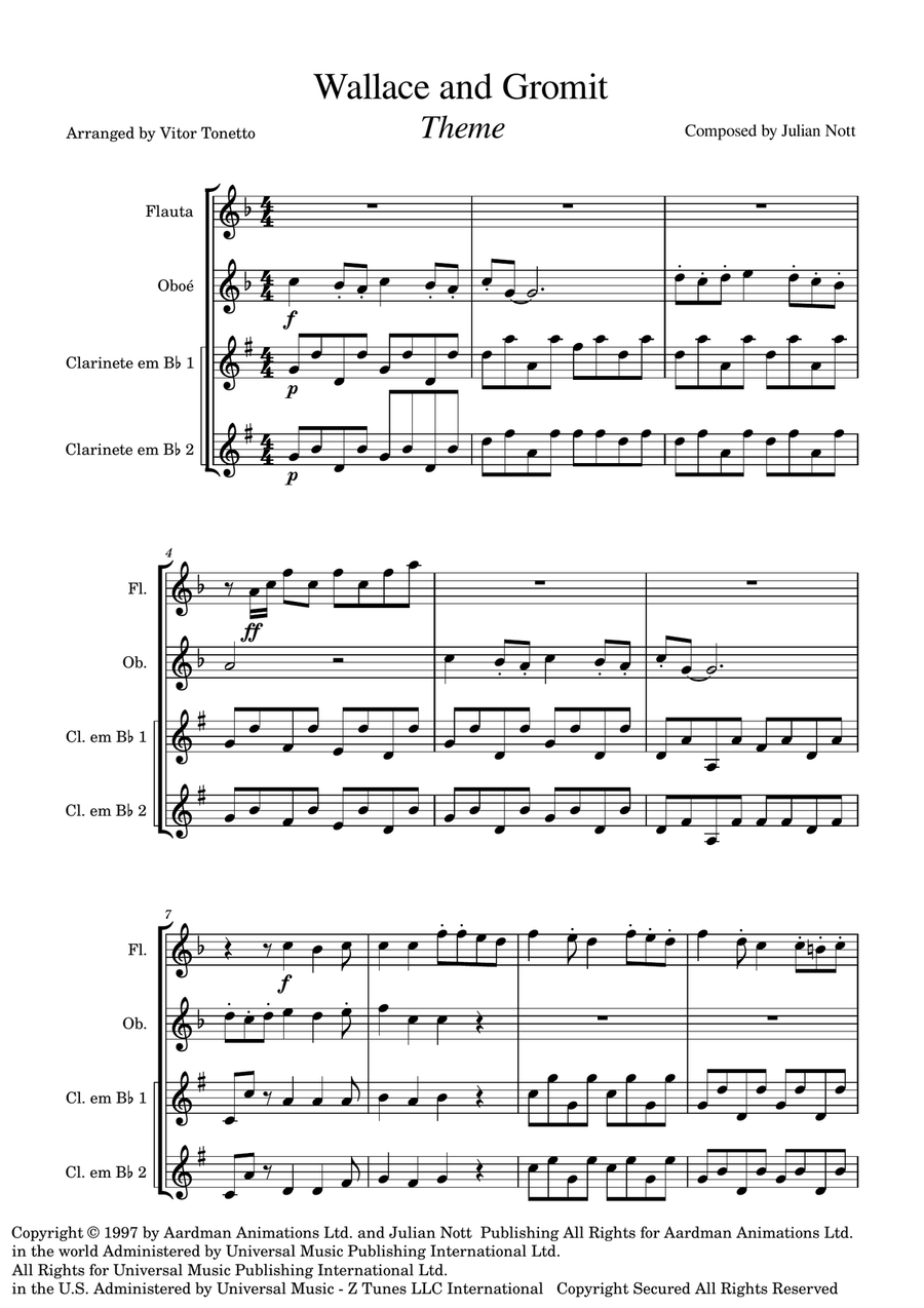 Wallace And Gromit Theme Wallace And Gromit Theme Woodwind Quartet scores gallery preview page 1