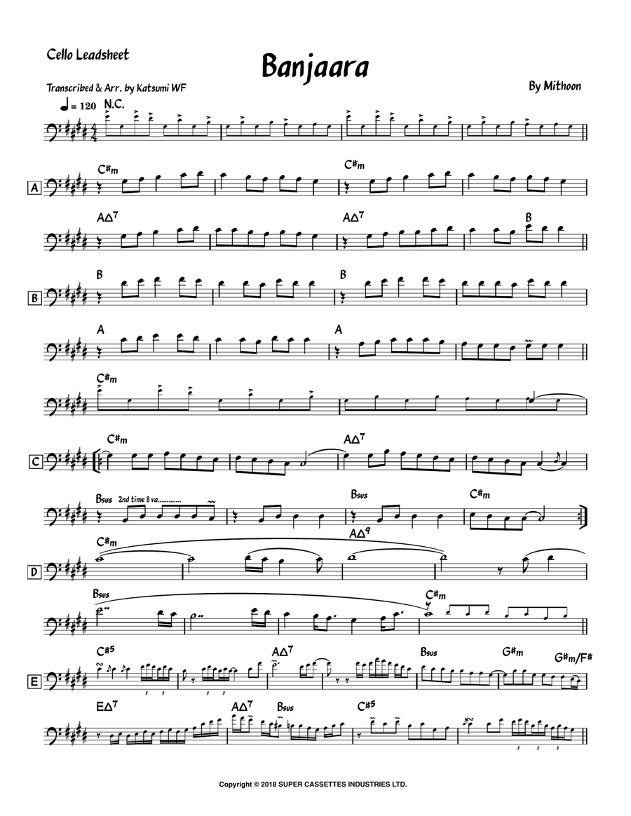 Banjaara Banjaara Cello Solo scores gallery preview page 1