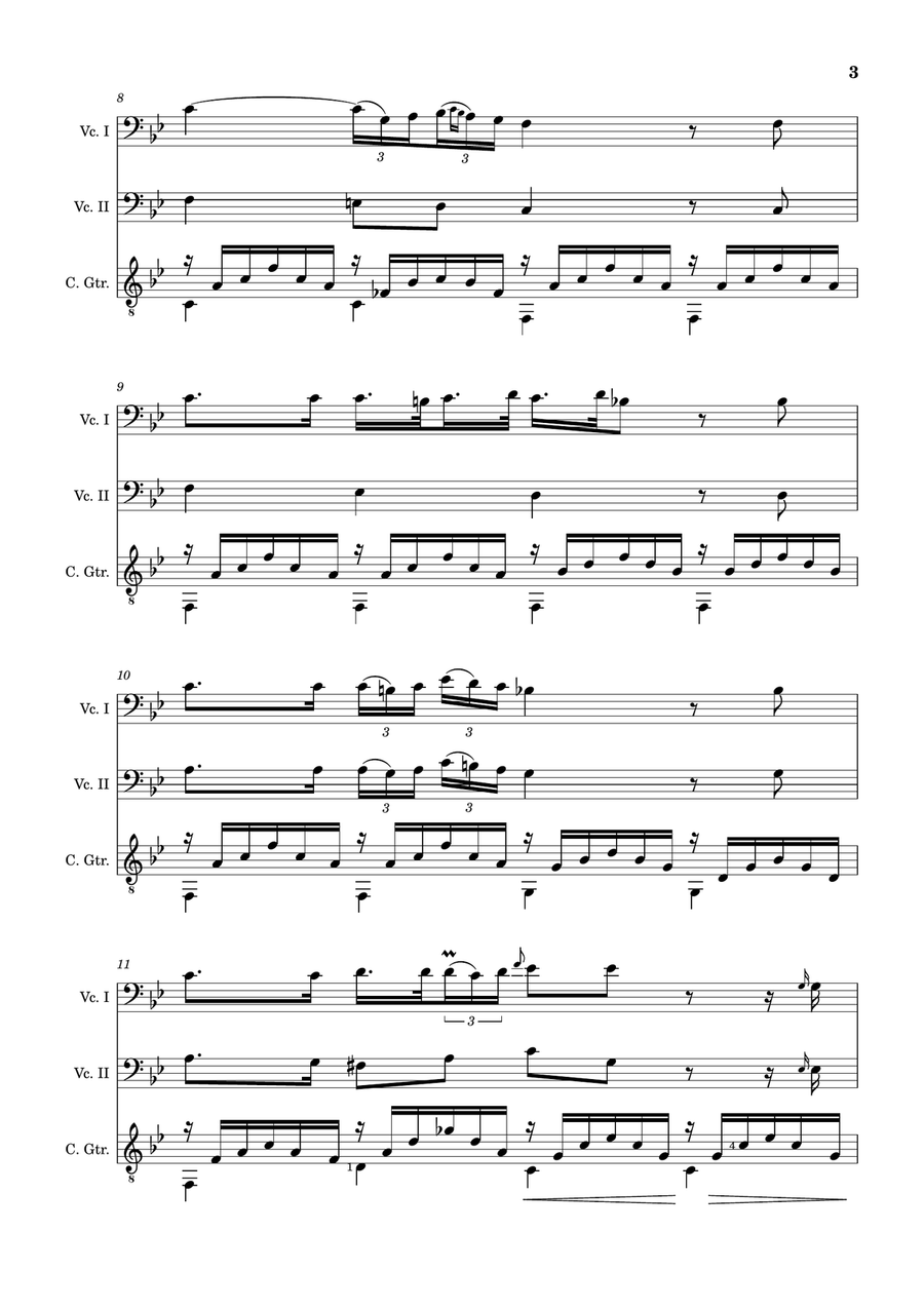 Ave Maria by F. Schubert – Cello Duet and Guitar. Score and Parts String Duet scores gallery preview page 3