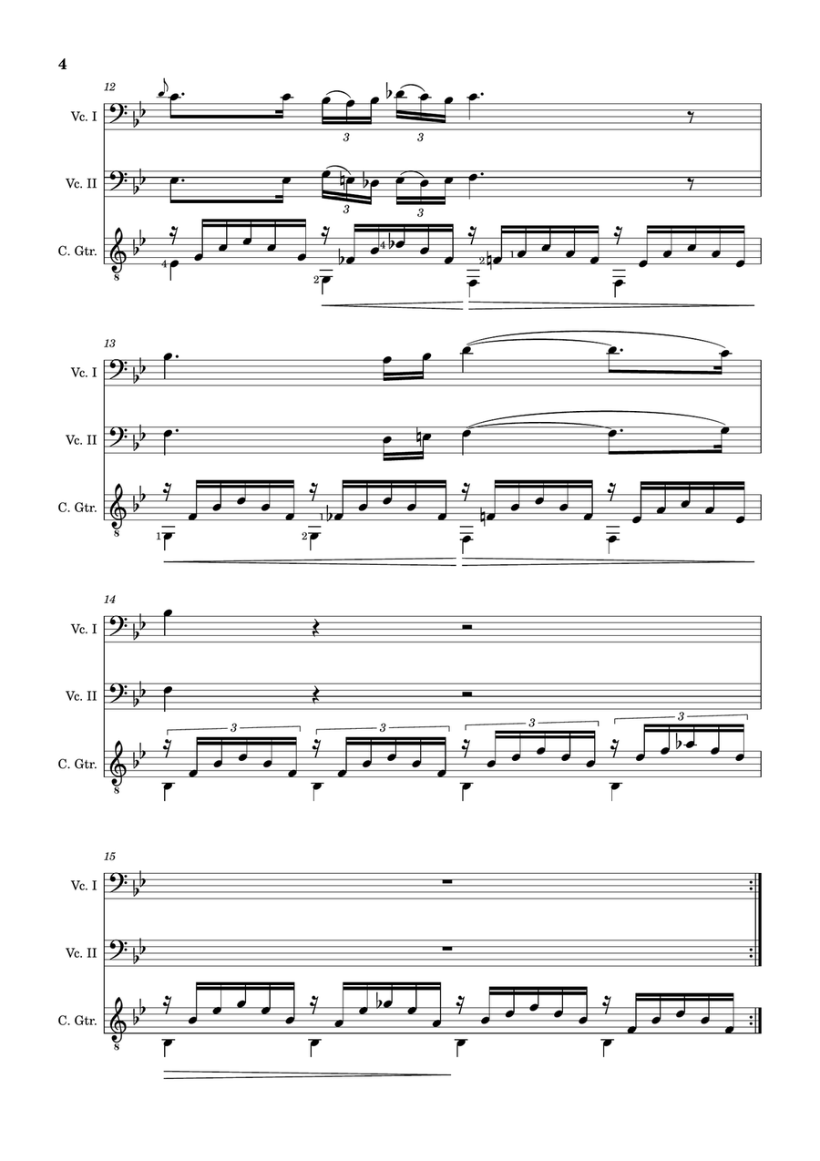 Ave Maria by F. Schubert – Cello Duet and Guitar. Score and Parts String Duet scores gallery preview page 4