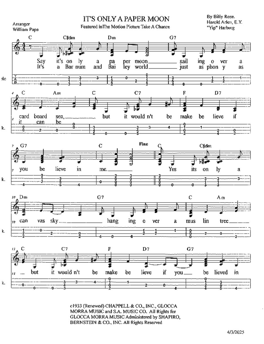 It's Only A Paper Moon Ukulele scores gallery preview page 1