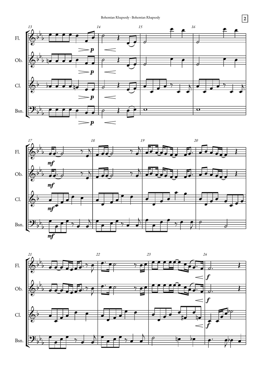 Bohemian Rhapsody Woodwind Quartet scores gallery preview page 2