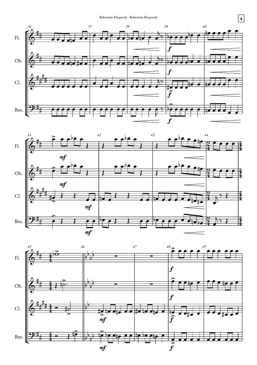 Bohemian Rhapsody Woodwind Quartet scores gallery preview page 4