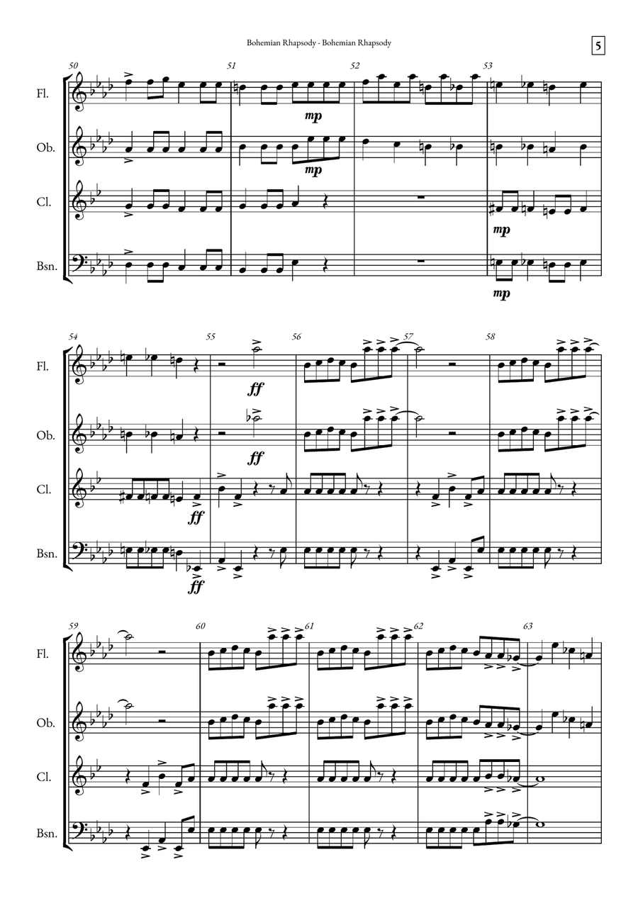 Bohemian Rhapsody Woodwind Quartet scores gallery preview page 5