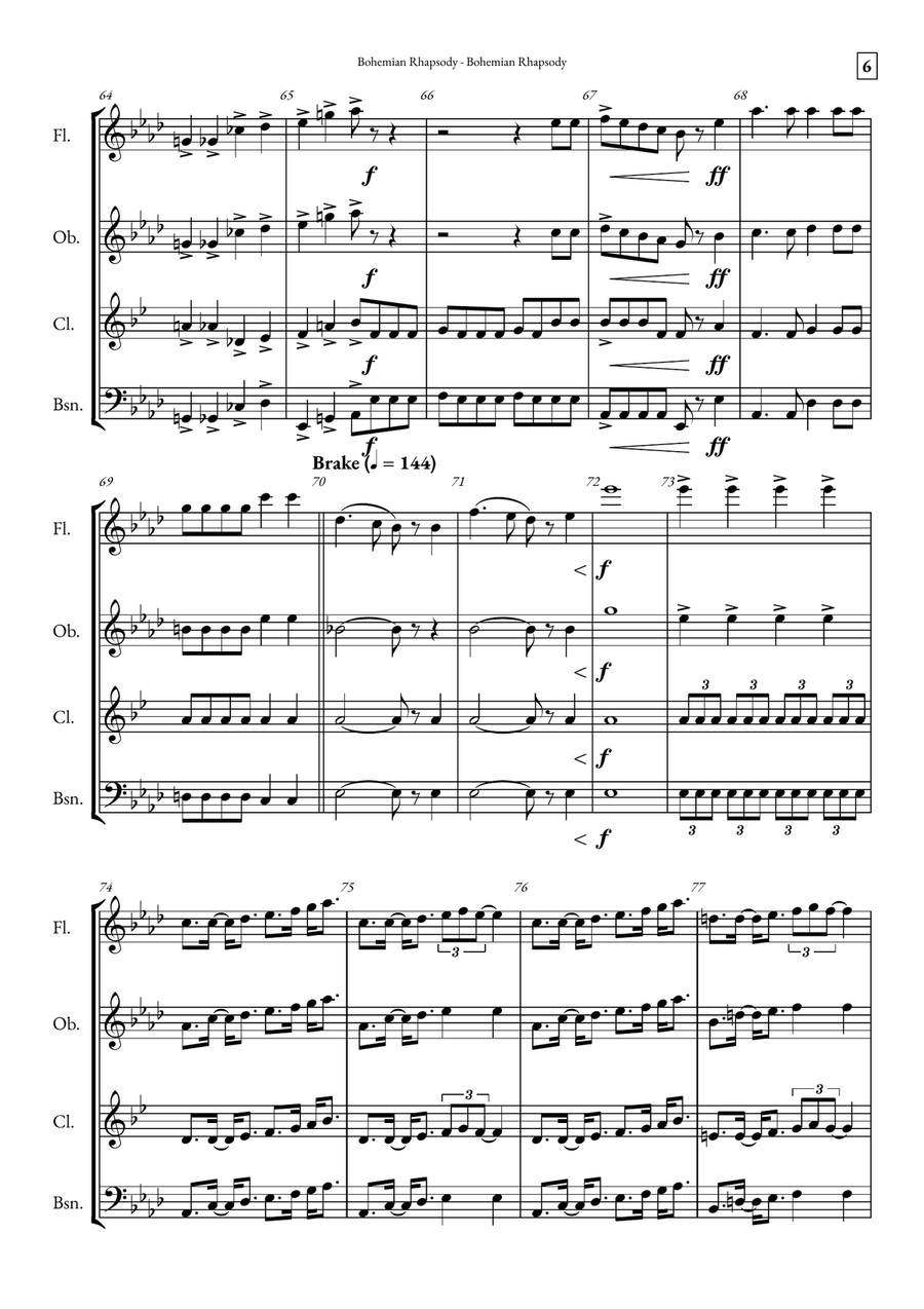 Bohemian Rhapsody Woodwind Quartet scores gallery preview page 6