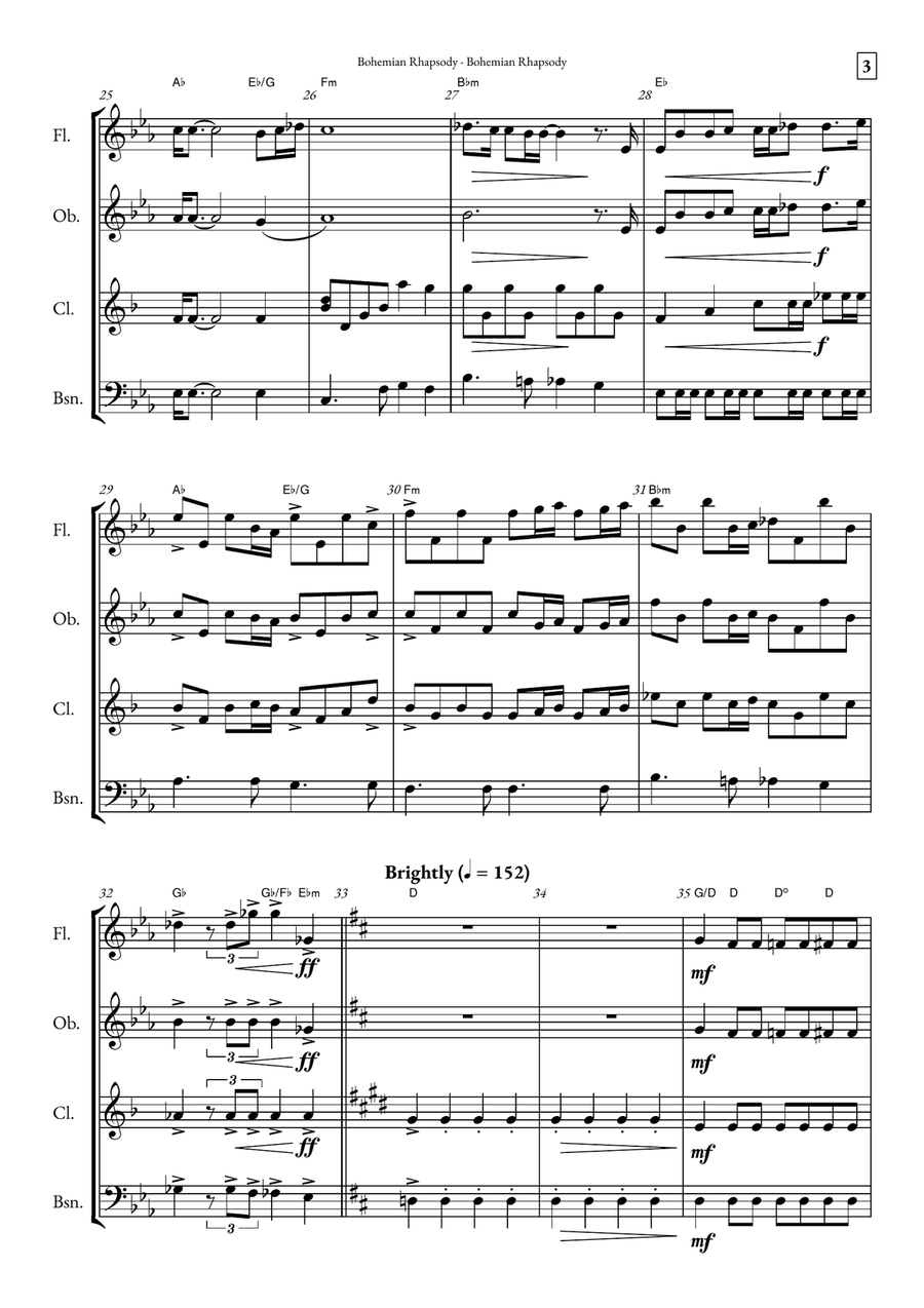 Bohemian Rhapsody Woodwind Quartet scores gallery preview page 3