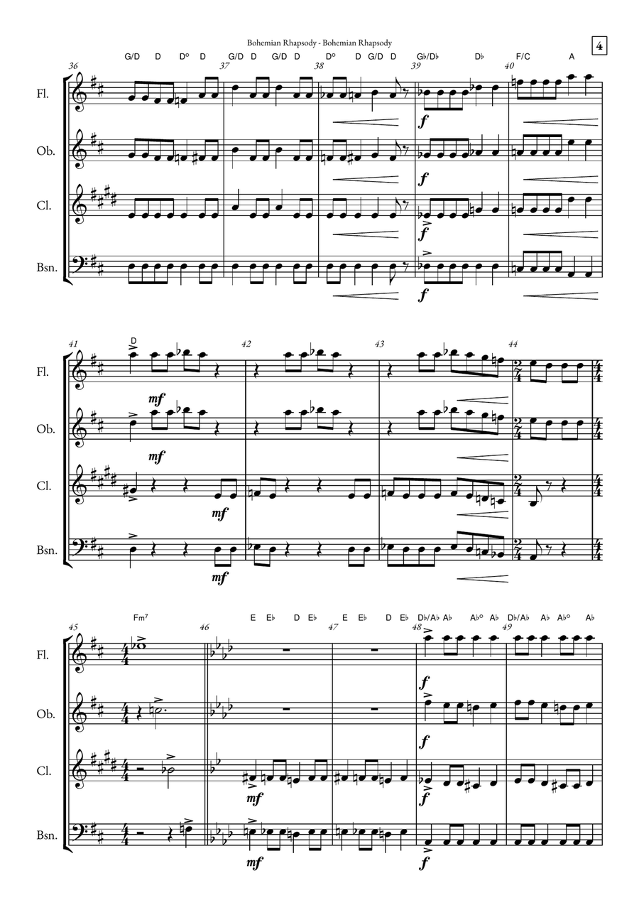 Bohemian Rhapsody Woodwind Quartet scores gallery preview page 4