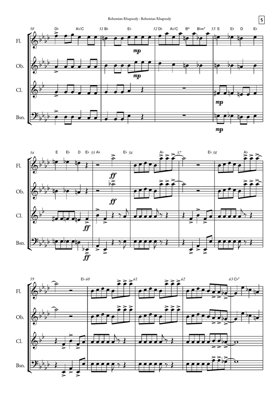 Bohemian Rhapsody Woodwind Quartet scores gallery preview page 5