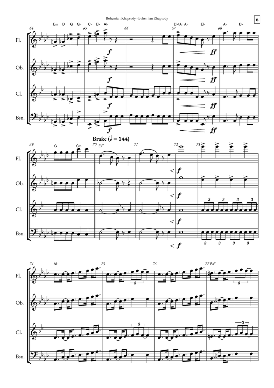 Bohemian Rhapsody Woodwind Quartet scores gallery preview page 6