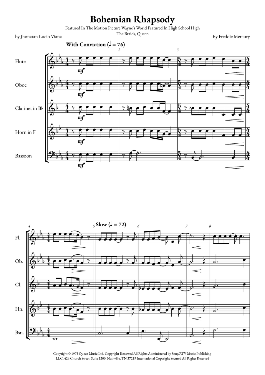 Bohemian Rhapsody Woodwind Quintet scores gallery preview page 1