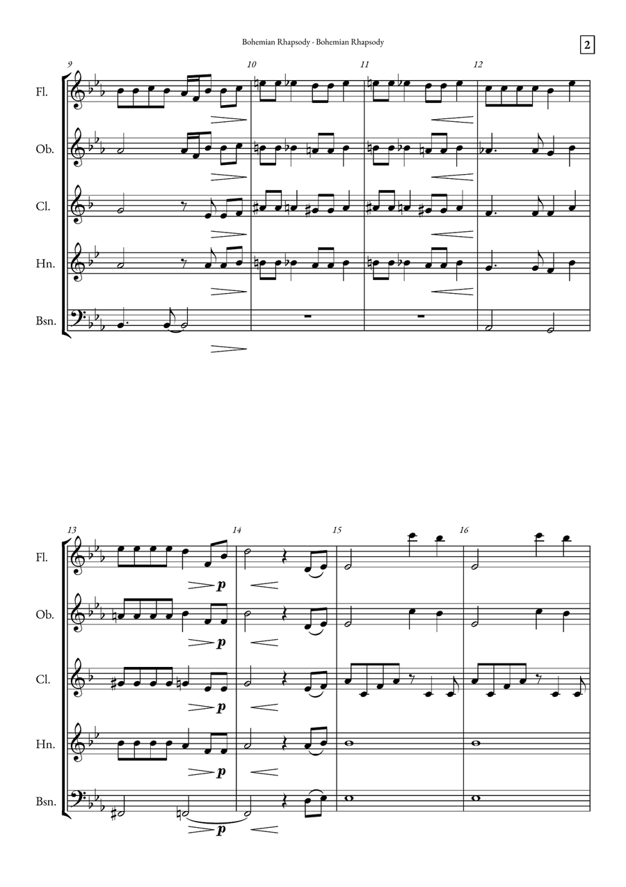 Bohemian Rhapsody Woodwind Quintet scores gallery preview page 2