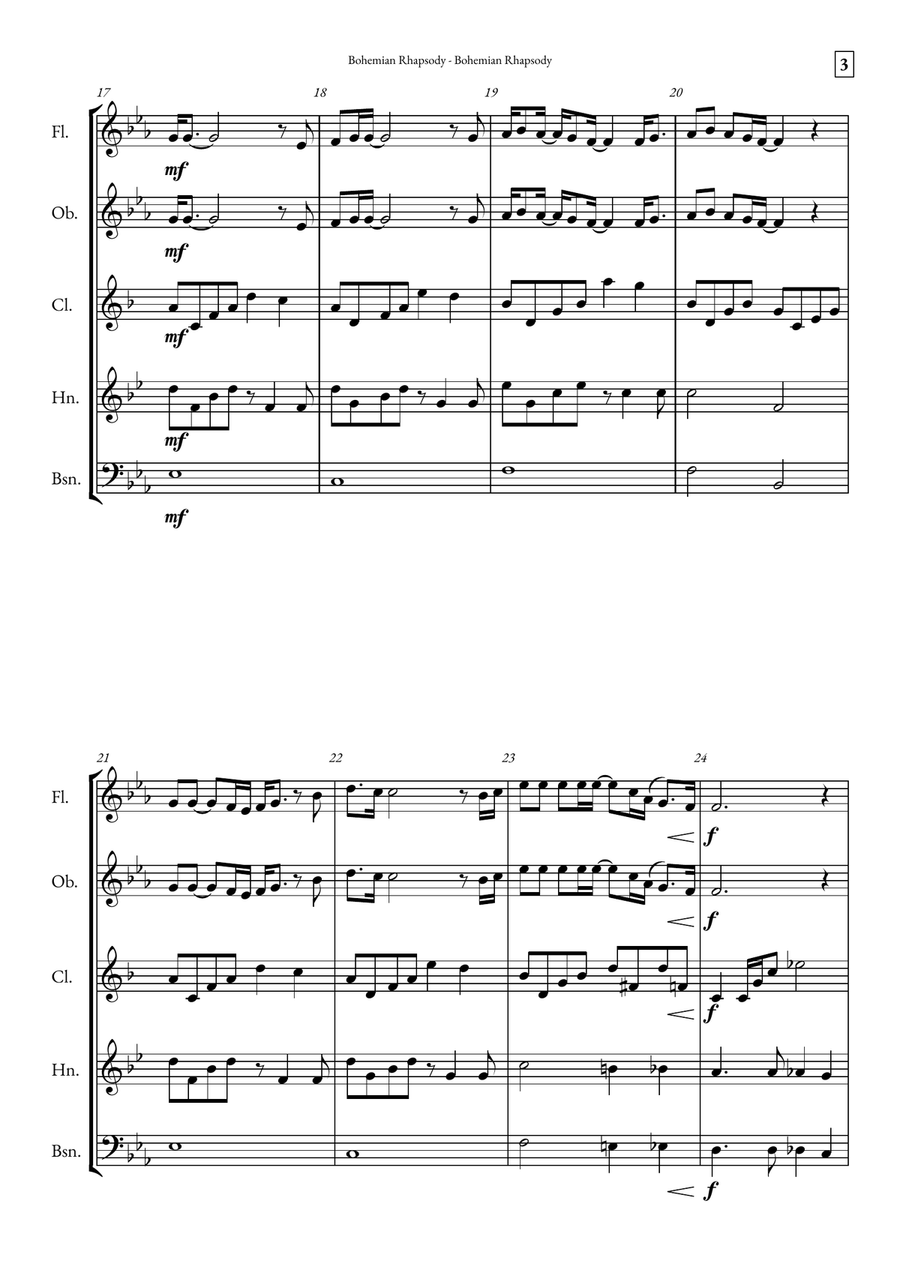 Bohemian Rhapsody Woodwind Quintet scores gallery preview page 3