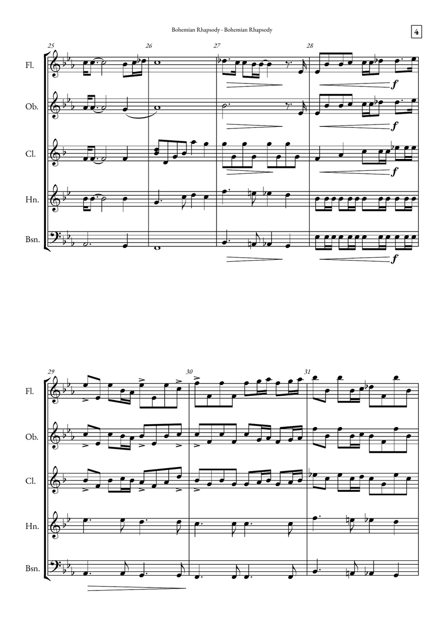 Bohemian Rhapsody Woodwind Quintet scores gallery preview page 4