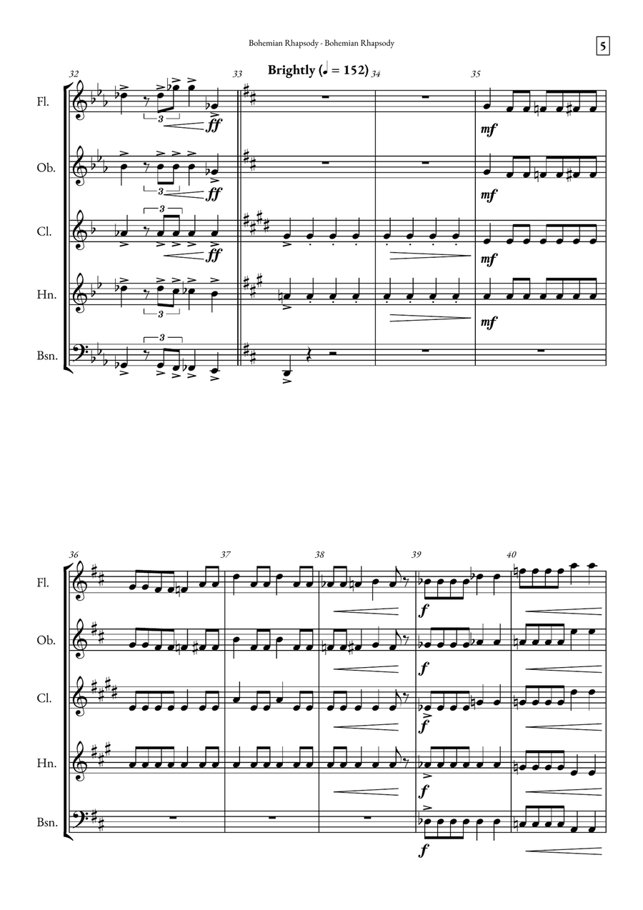 Bohemian Rhapsody Woodwind Quintet scores gallery preview page 5