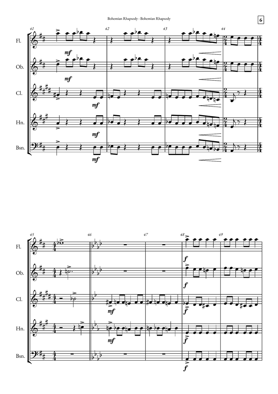 Bohemian Rhapsody Woodwind Quintet scores gallery preview page 6