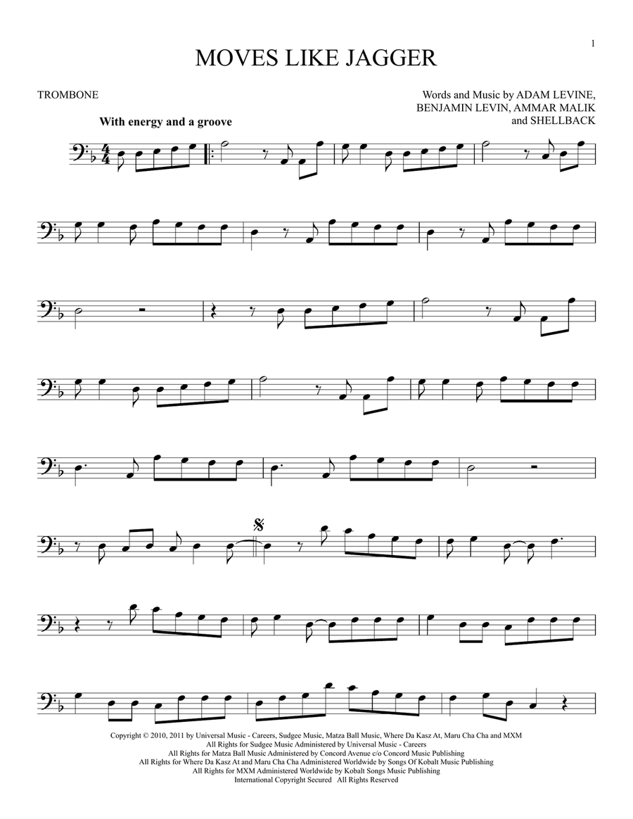 Moves Like Jagger Moves Like Jagger Trombone Solo scores gallery preview page 1